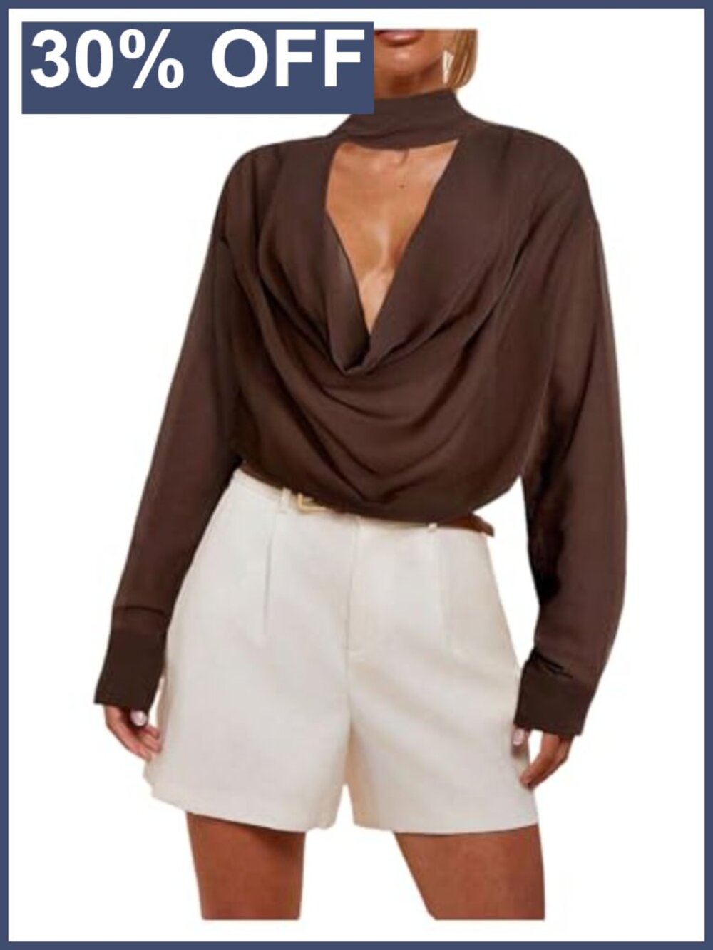 Womens Cowl Neck Long Sleeve Sheer Mesh Blouse See Through Dressy Top